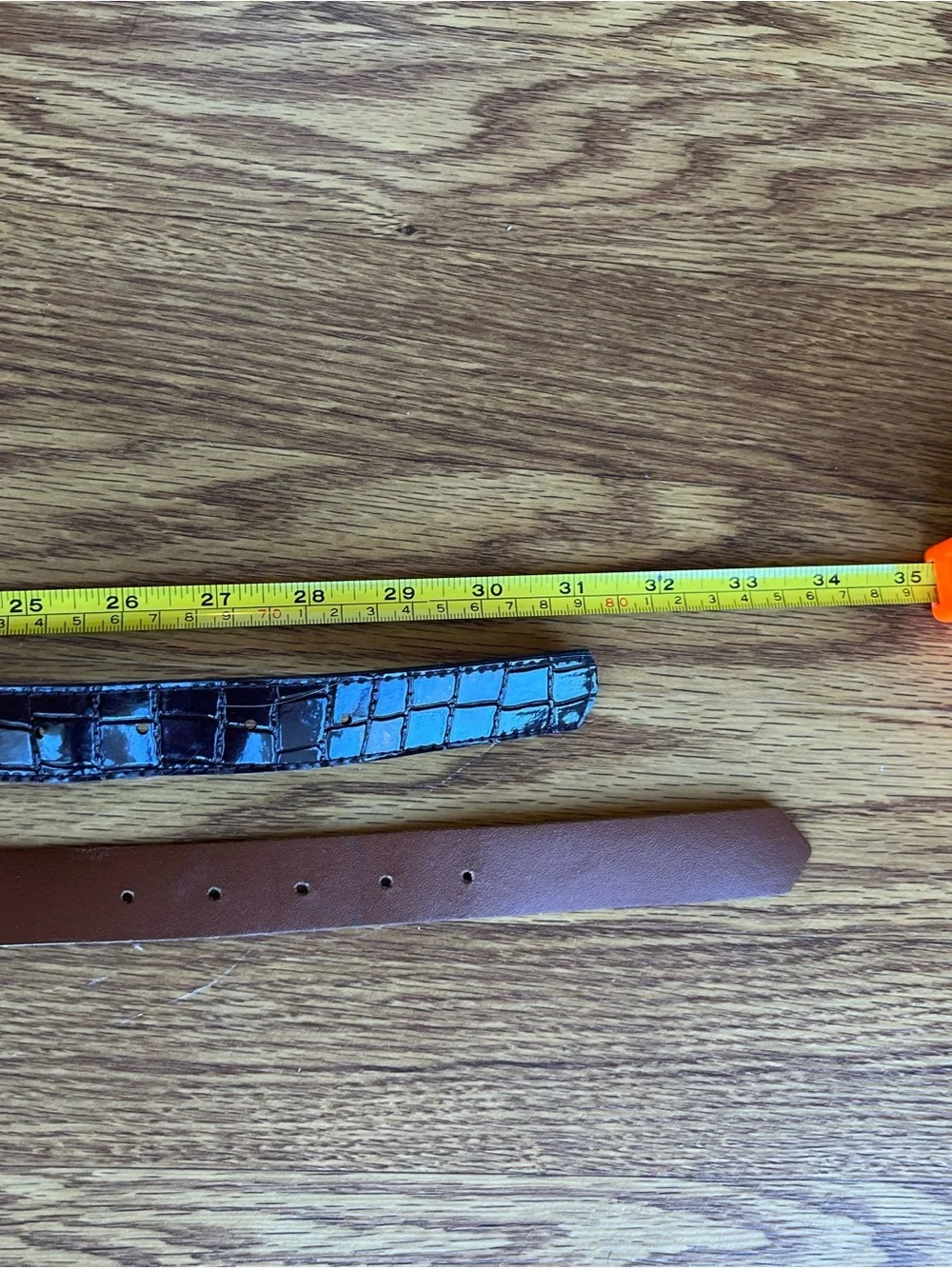 Set of 2 youth girls’ Brown Leather Belts, solid light brown and faux alligator